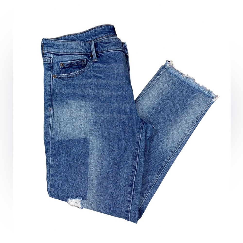 GAP Denim Girlfriend Jeans Distressed Raw Fringe Hem Women’s Size 29